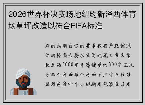 2026世界杯决赛场地纽约新泽西体育场草坪改造以符合FIFA标准